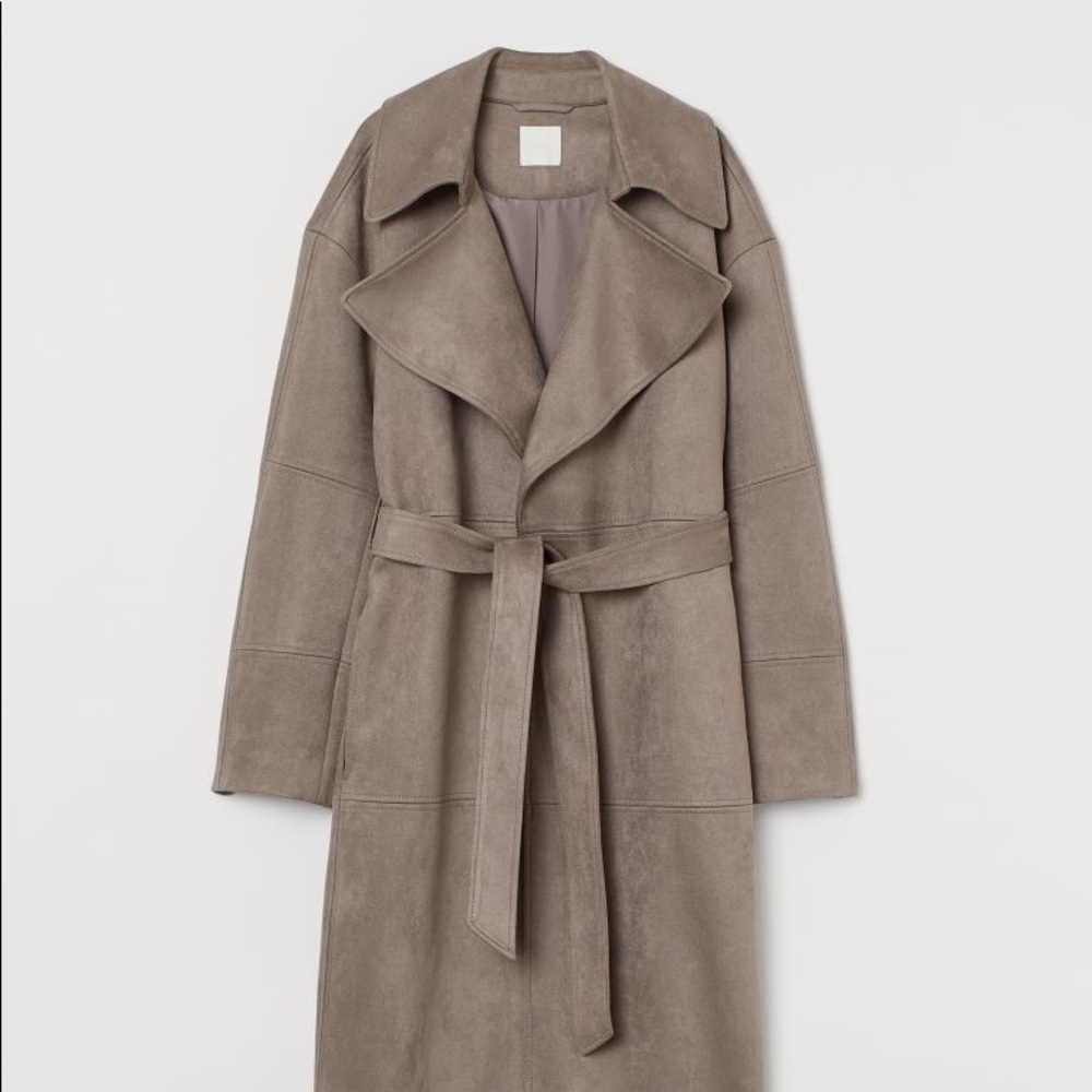 Faux Suede Belted Coat